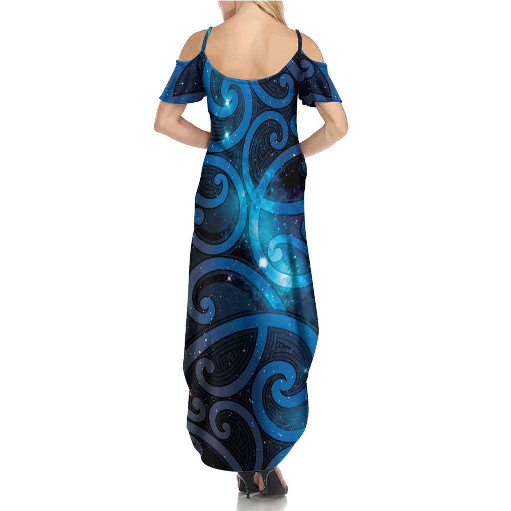 New Zealand Maori Matariki Summer Maxi Dress Galaxy Kowhaiwhai LT7 - Polynesian Pride