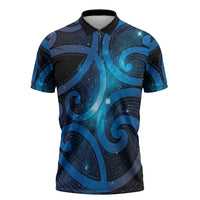 New Zealand Maori Matariki Zipper Polo Shirt Galaxy Kowhaiwhai