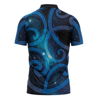 New Zealand Maori Matariki Zipper Polo Shirt Galaxy Kowhaiwhai