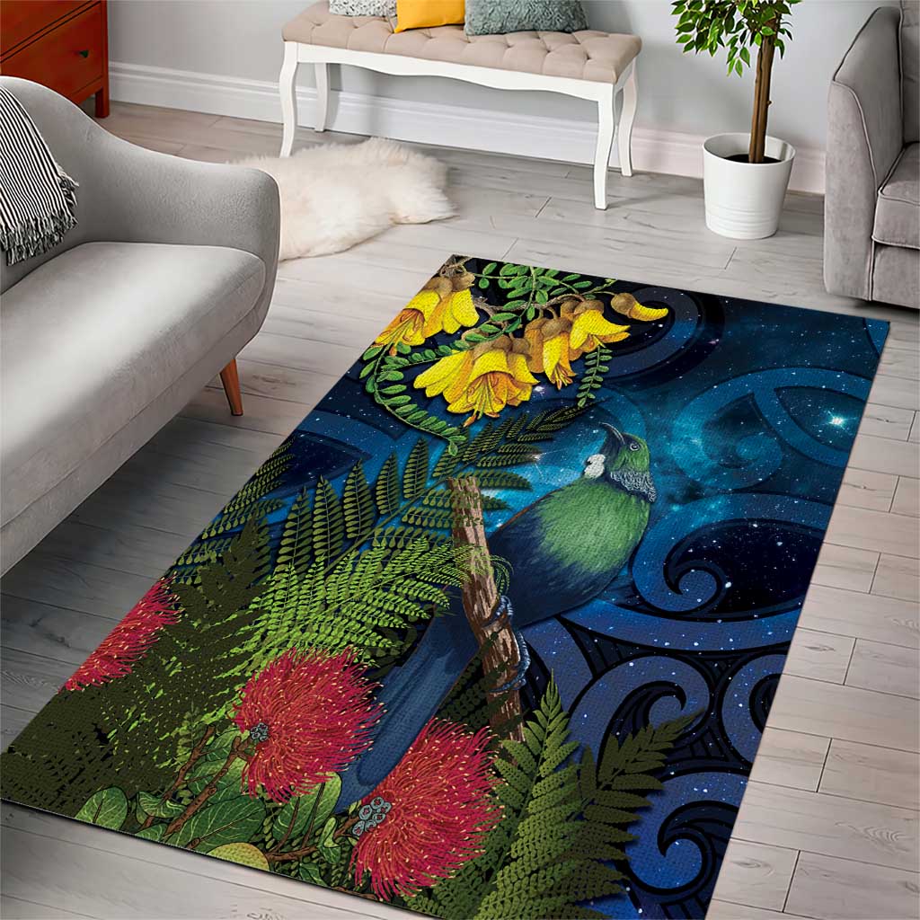 Tui Bird New Zealand Starry Sky Area Rug Maori Koru LT7 - Polynesian Pride