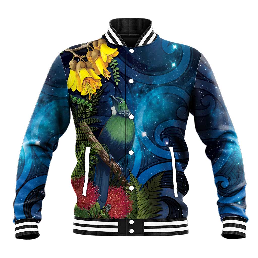 Tui Bird New Zealand Starry Sky Baseball Jacket Maori Koru