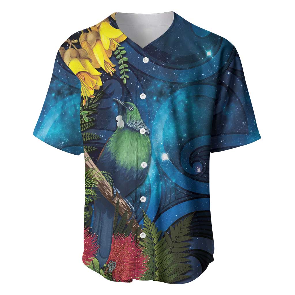 Tui Bird New Zealand Starry Sky Baseball Jersey Maori Koru LT7 Galaxy - Polynesian Pride