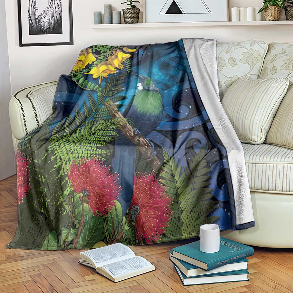 Tui Bird New Zealand Starry Sky Blanket Maori Koru