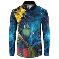 Tui Bird New Zealand Starry Sky Button Sweatshirt Maori Koru