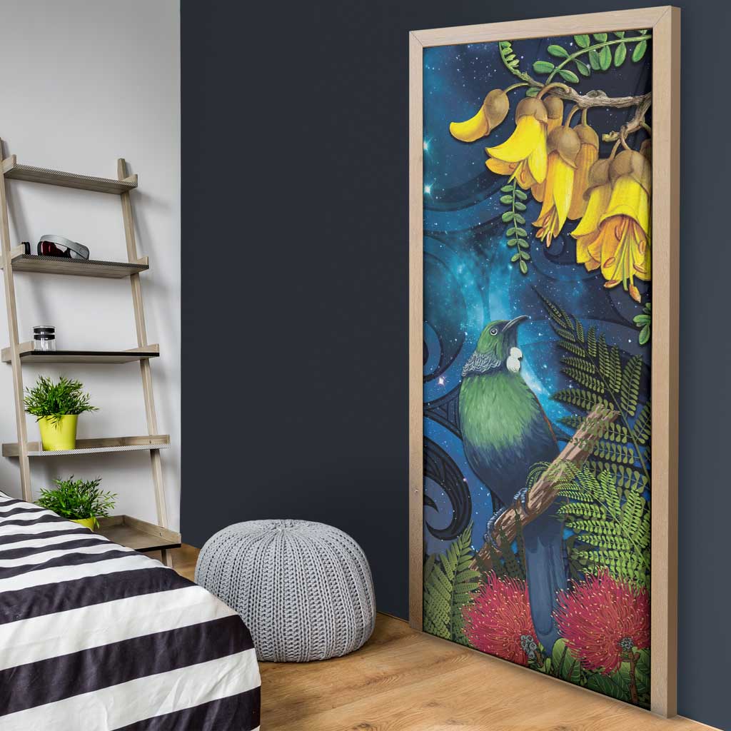 Tui Bird New Zealand Starry Sky Door Cover Maori Koru