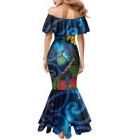 Tui Bird New Zealand Starry Sky Family Matching Mermaid Dress and Hawaiian Shirt Maori Koru