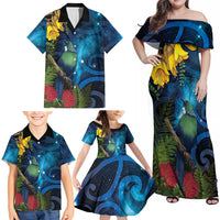 Tui Bird New Zealand Starry Sky Family Matching Off Shoulder Maxi Dress and Hawaiian Shirt Maori Koru