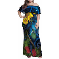 Tui Bird New Zealand Starry Sky Family Matching Off Shoulder Maxi Dress and Hawaiian Shirt Maori Koru