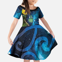 Tui Bird New Zealand Starry Sky Family Matching Tank Maxi Dress and Hawaiian Shirt Maori Koru LT7 Daughter's Dress Galaxy - Polynesian Pride