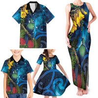Tui Bird New Zealand Starry Sky Family Matching Tank Maxi Dress and Hawaiian Shirt Maori Koru LT7 - Polynesian Pride