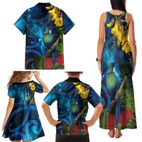 Tui Bird New Zealand Starry Sky Family Matching Tank Maxi Dress and Hawaiian Shirt Maori Koru LT7 - Polynesian Pride