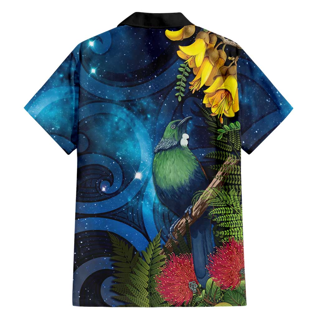 Tui Bird New Zealand Starry Sky Family Matching Tank Maxi Dress and Hawaiian Shirt Maori Koru LT7 - Polynesian Pride