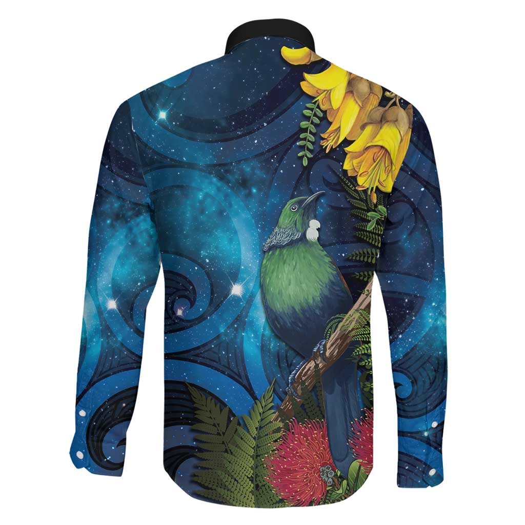 Tui Bird New Zealand Starry Sky Family Matching Tank Maxi Dress and Hawaiian Shirt Maori Koru LT7 - Polynesian Pride