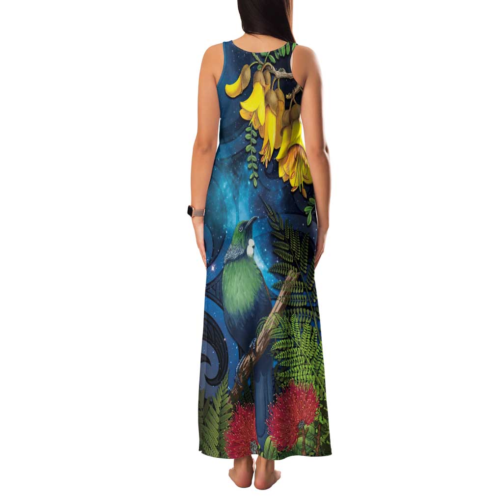 Tui Bird New Zealand Starry Sky Family Matching Tank Maxi Dress and Hawaiian Shirt Maori Koru LT7 - Polynesian Pride