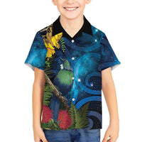 Tui Bird New Zealand Starry Sky Family Matching Tank Maxi Dress and Hawaiian Shirt Maori Koru LT7 Son's Shirt Galaxy - Polynesian Pride
