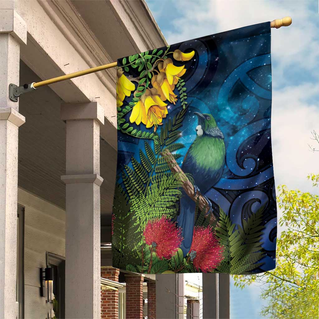 Tui Bird New Zealand Starry Sky Garden Flag Maori Koru