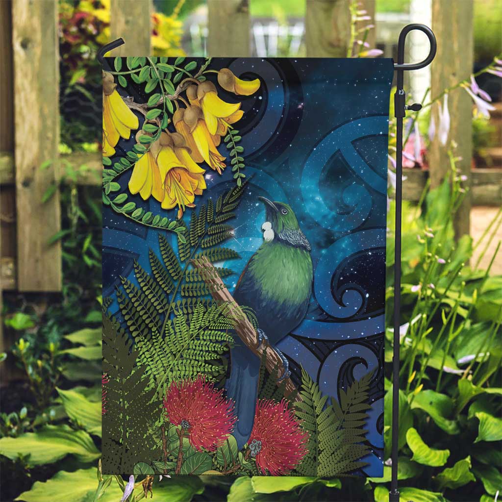 Tui Bird New Zealand Starry Sky Garden Flag Maori Koru