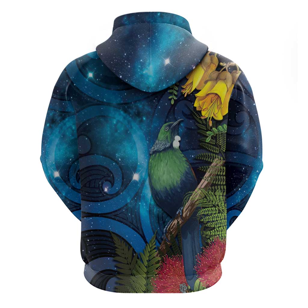 Tui Bird New Zealand Starry Sky Hoodie Maori Koru