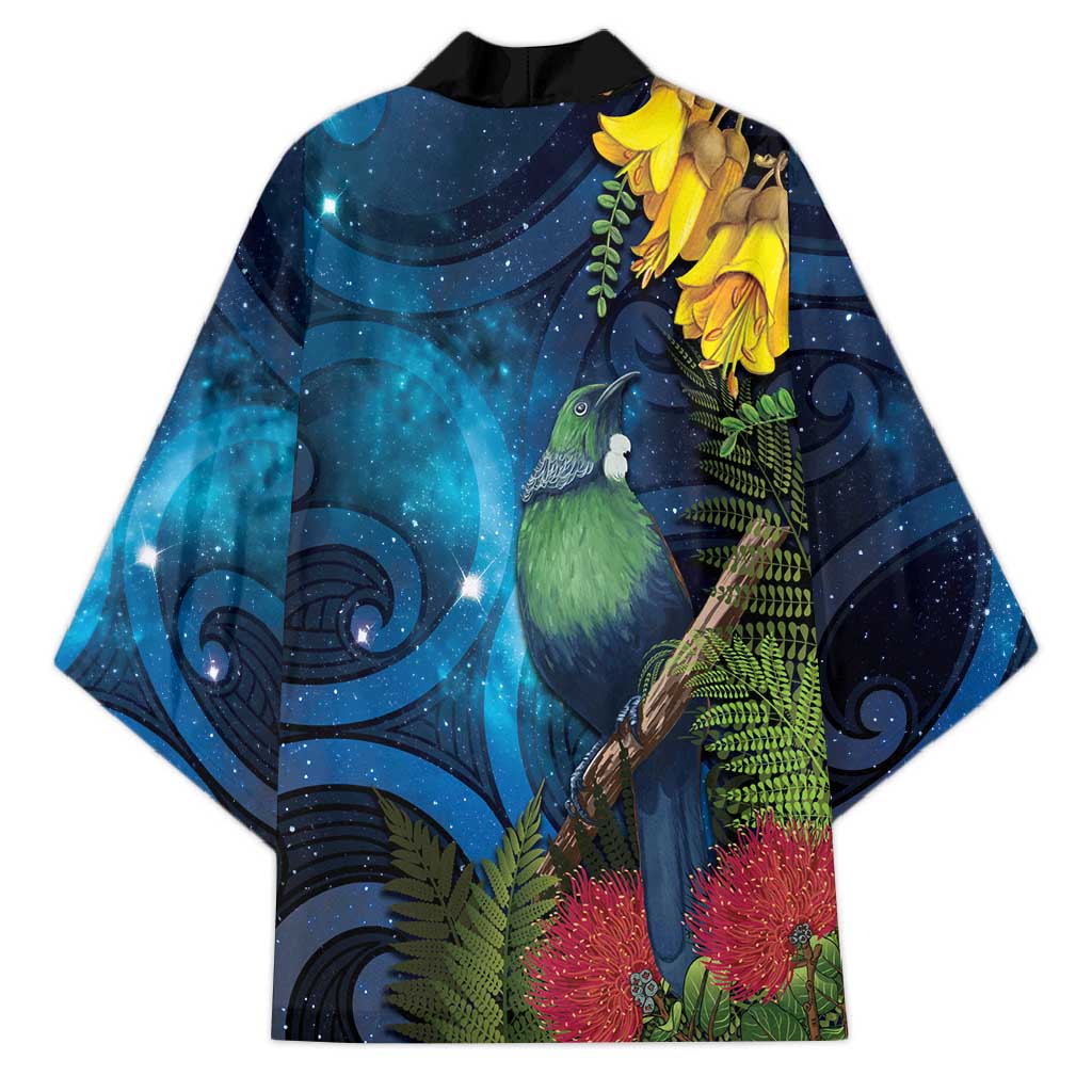 Tui Bird New Zealand Starry Sky Kimono Maori Koru
