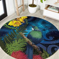 Tui Bird New Zealand Starry Sky Round Carpet Maori Koru