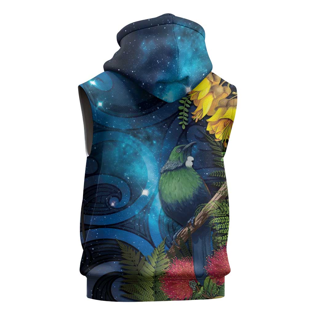 Tui Bird New Zealand Starry Sky Sleeveless Hoodie Maori Koru LT7 - Polynesian Pride