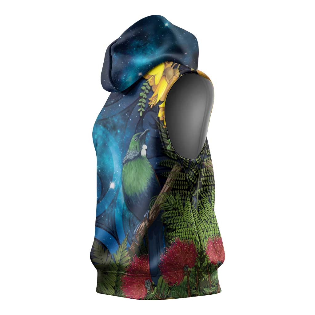 Tui Bird New Zealand Starry Sky Sleeveless Hoodie Maori Koru LT7 - Polynesian Pride