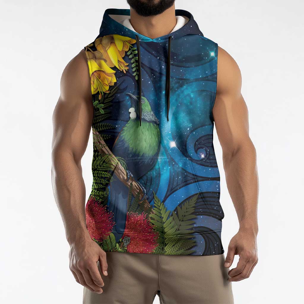 Tui Bird New Zealand Starry Sky Sleeveless Hoodie Maori Koru LT7 - Polynesian Pride