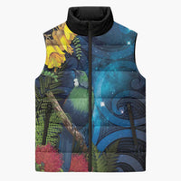 Tui Bird New Zealand Starry Sky Sleeveless Puffer Jacket Maori Koru LT7 Unisex Galaxy - Polynesian Pride