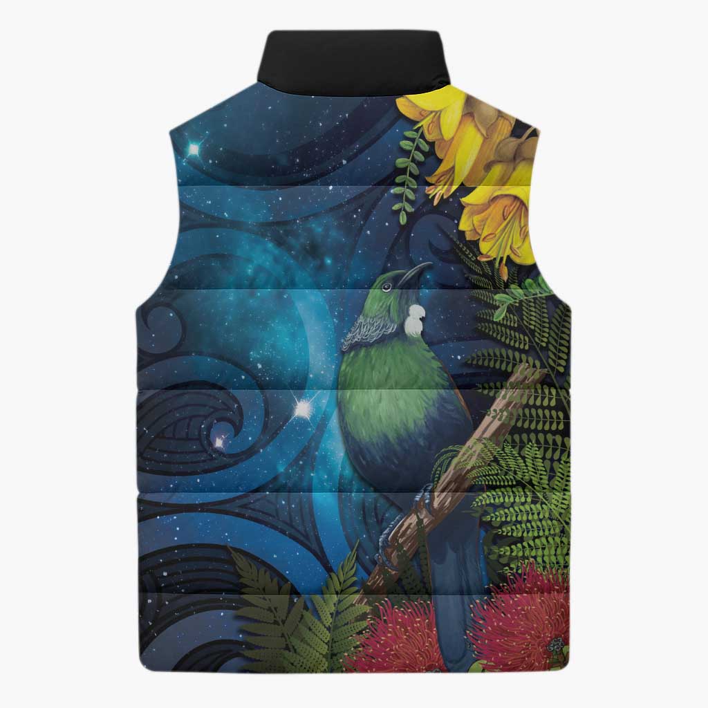 Tui Bird New Zealand Starry Sky Sleeveless Puffer Jacket Maori Koru LT7 - Polynesian Pride
