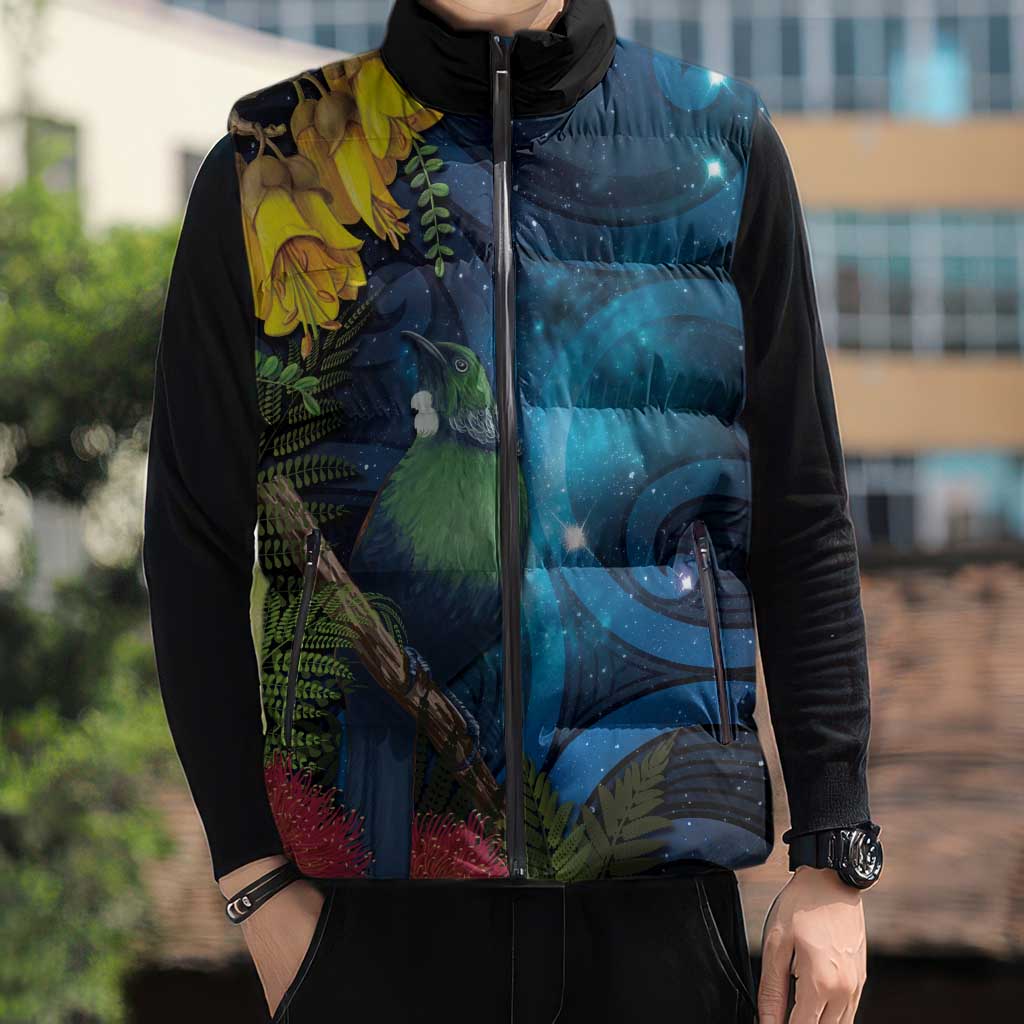 Tui Bird New Zealand Starry Sky Sleeveless Puffer Jacket Maori Koru LT7 - Polynesian Pride