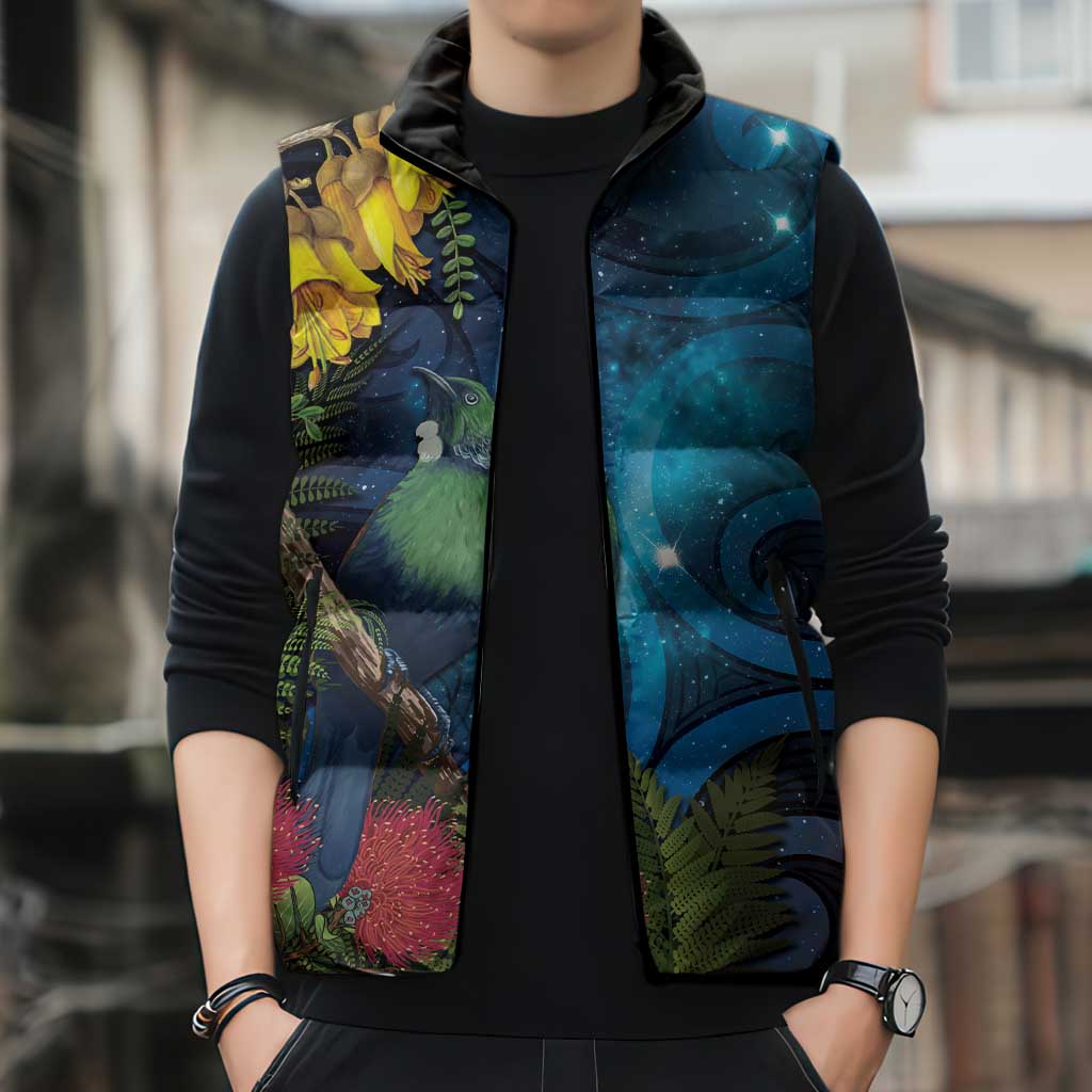 Tui Bird New Zealand Starry Sky Sleeveless Puffer Jacket Maori Koru LT7 - Polynesian Pride