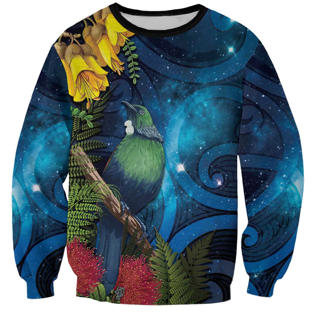Tui Bird New Zealand Starry Sky Sweatshirt Maori Koru