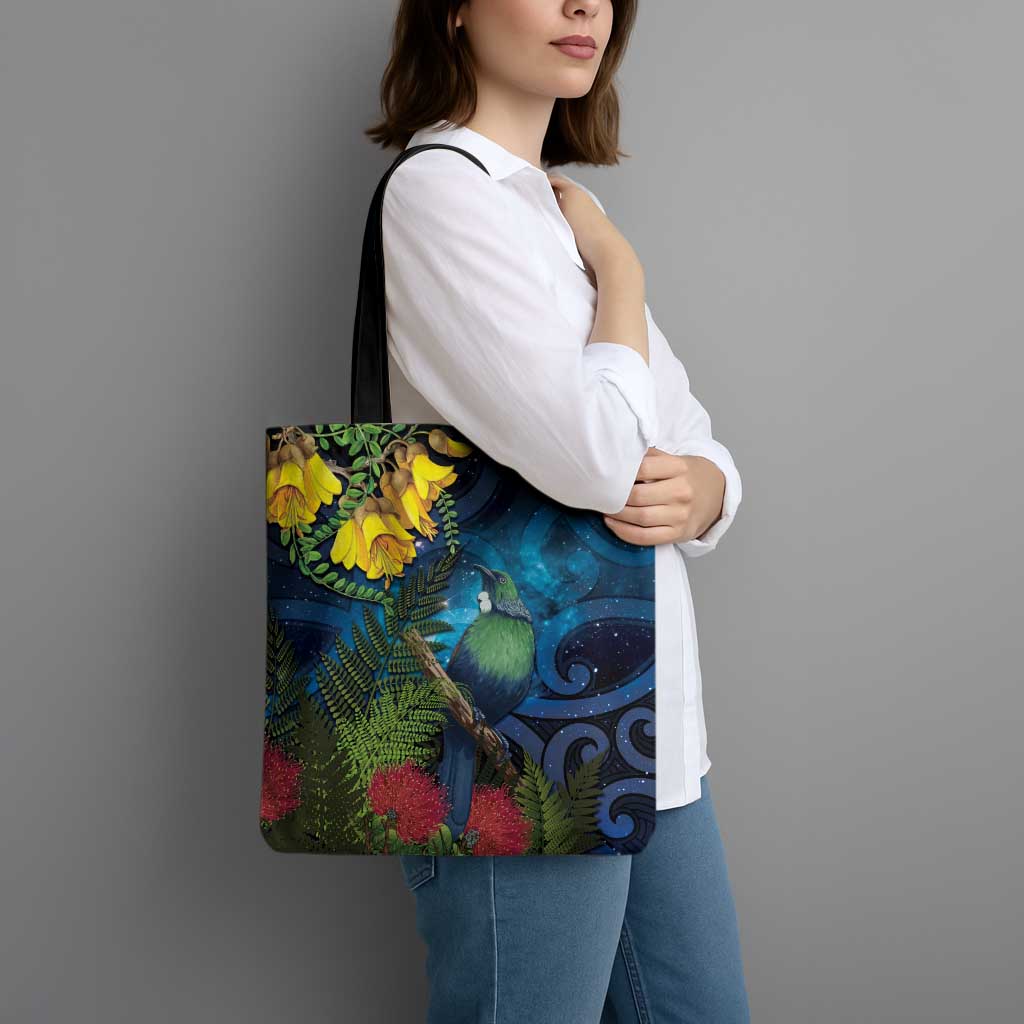 Tui Bird New Zealand Starry Sky Tote Bag Maori Koru LT7 - Polynesian Pride