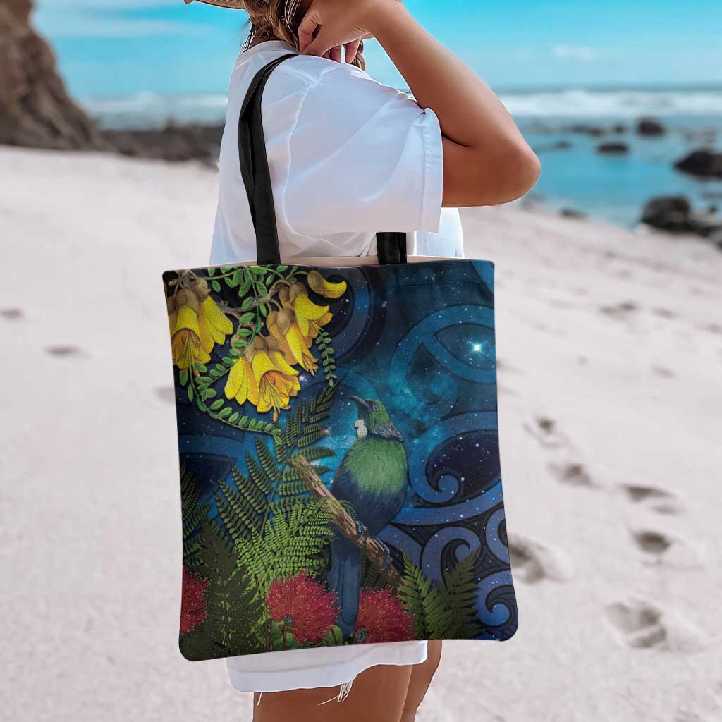 Tui Bird New Zealand Starry Sky Tote Bag Maori Koru LT7 - Polynesian Pride