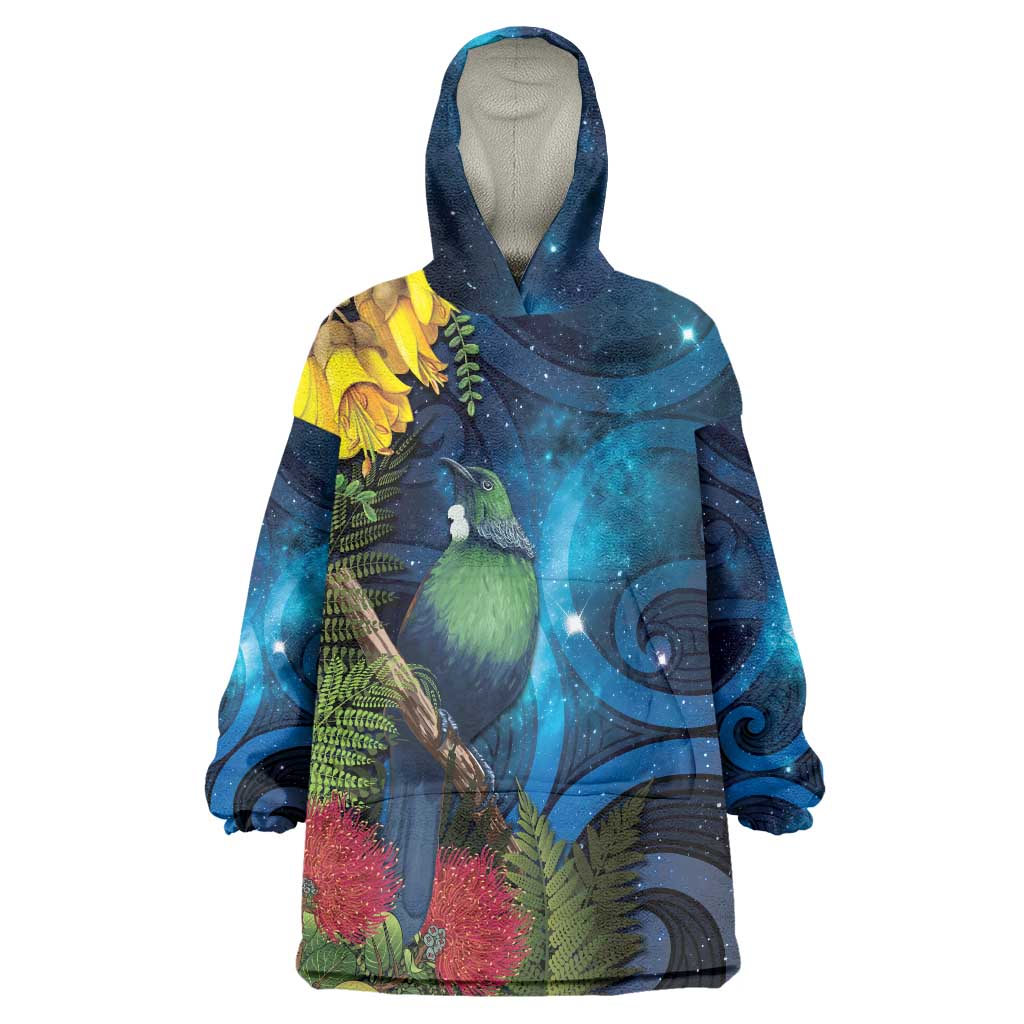 Tui Bird New Zealand Starry Sky Wearable Blanket Hoodie Maori Koru