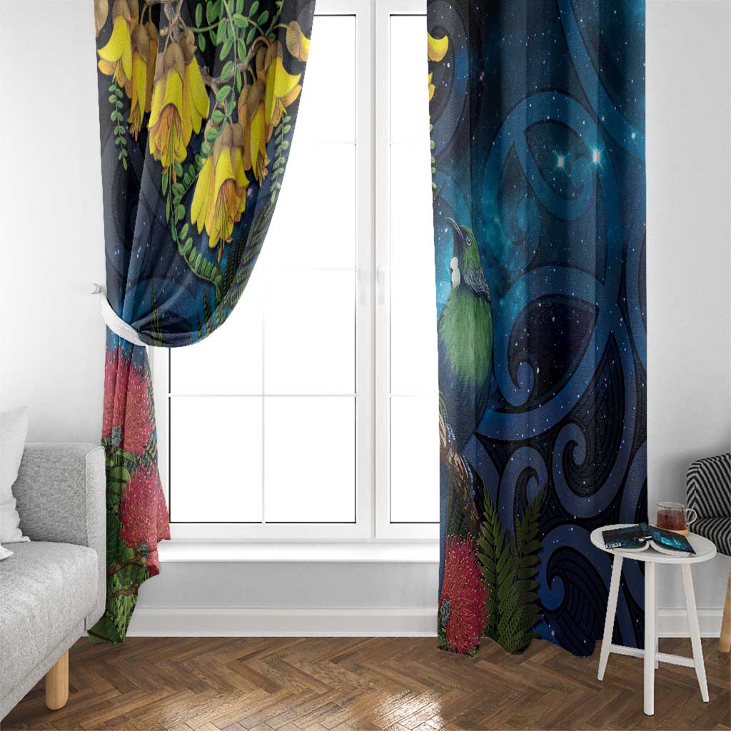 Tui Bird New Zealand Starry Sky Window Curtain Maori Koru LT7 - Polynesian Pride