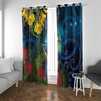 Tui Bird New Zealand Starry Sky Window Curtain Maori Koru LT7 With Grommets Galaxy - Polynesian Pride
