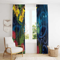 Tui Bird New Zealand Starry Sky Window Curtain Maori Koru LT7 - Polynesian Pride