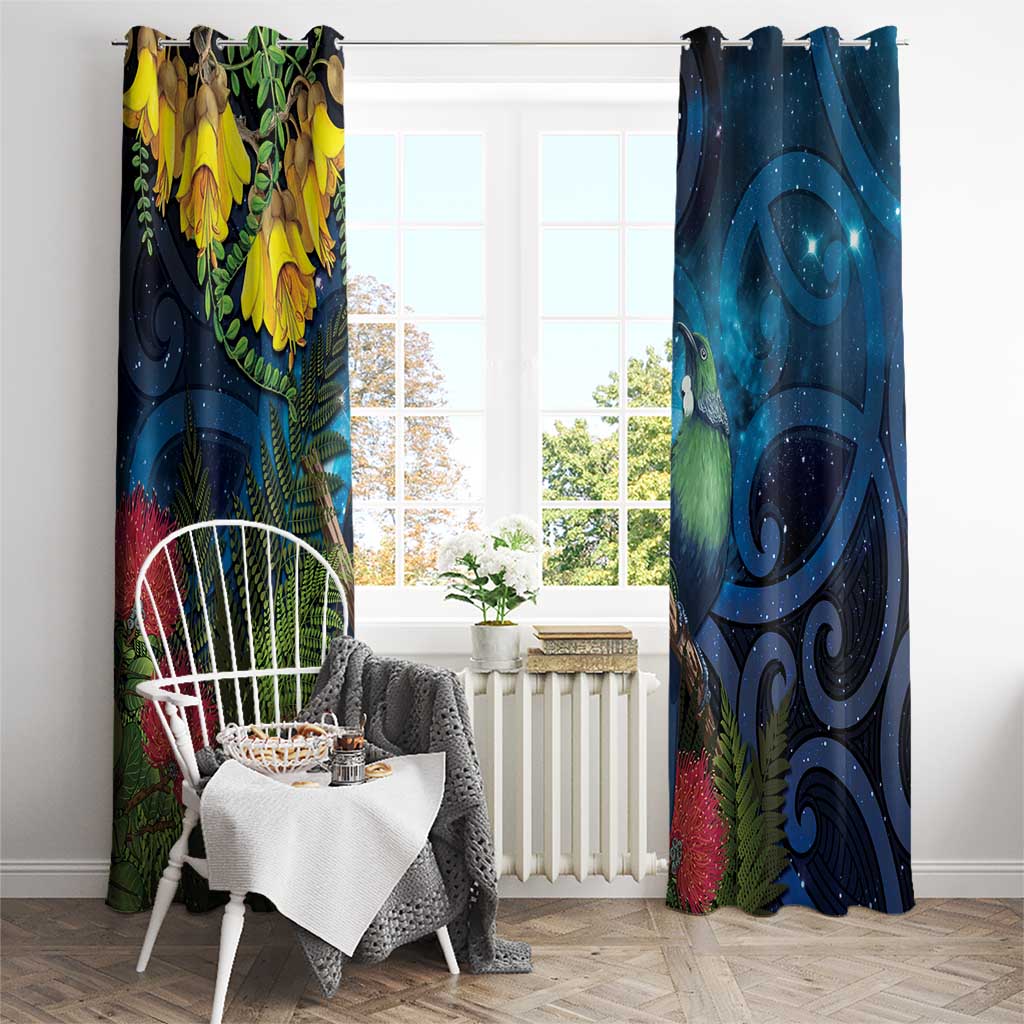 Tui Bird New Zealand Starry Sky Window Curtain Maori Koru LT7 - Polynesian Pride
