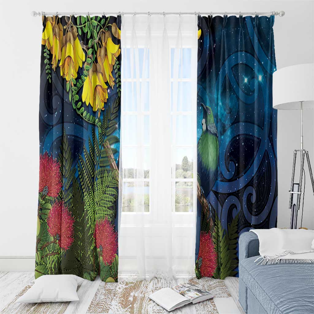 Tui Bird New Zealand Starry Sky Window Curtain Maori Koru LT7 - Polynesian Pride