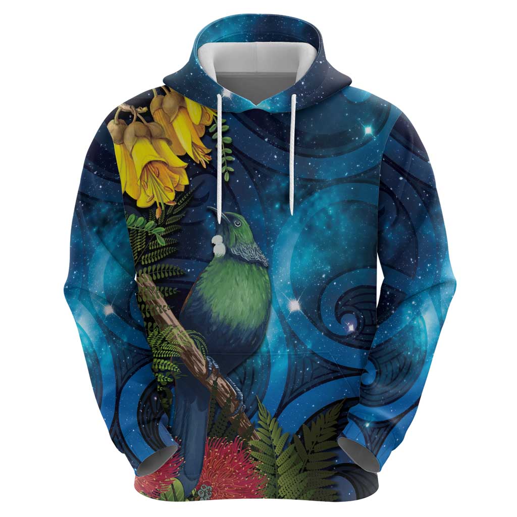Tui Bird New Zealand Starry Sky Zip Hoodie Maori Koru