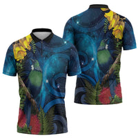 Tui Bird New Zealand Starry Sky Zipper Polo Shirt Maori Koru LT7 - Polynesian Pride