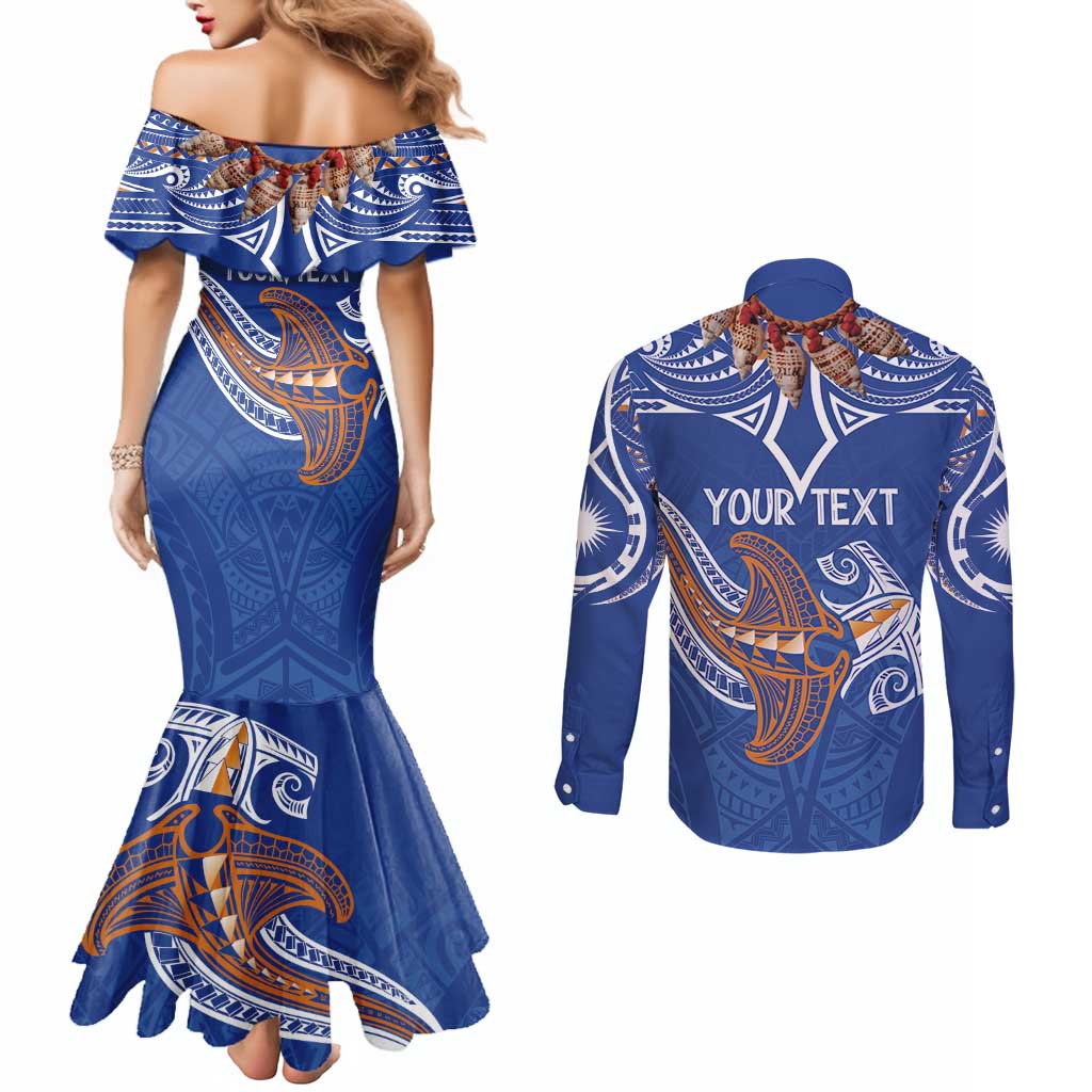 Yokwe Marshall Islands Personalized Couples Matching Mermaid Dress and Long Sleeve Button Shirt Jemenei Day - Seashell Necklace