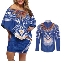 Yokwe Marshall Islands Personalized Couples Matching Off Shoulder Short Dress and Long Sleeve Button Shirt Jemenei Day - Seashell Necklace