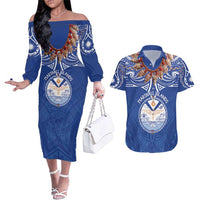 Yokwe Marshall Islands Personalized Couples Matching Off The Shoulder Long Sleeve Dress and Hawaiian Shirt Jemenei Day - Seashell Necklace