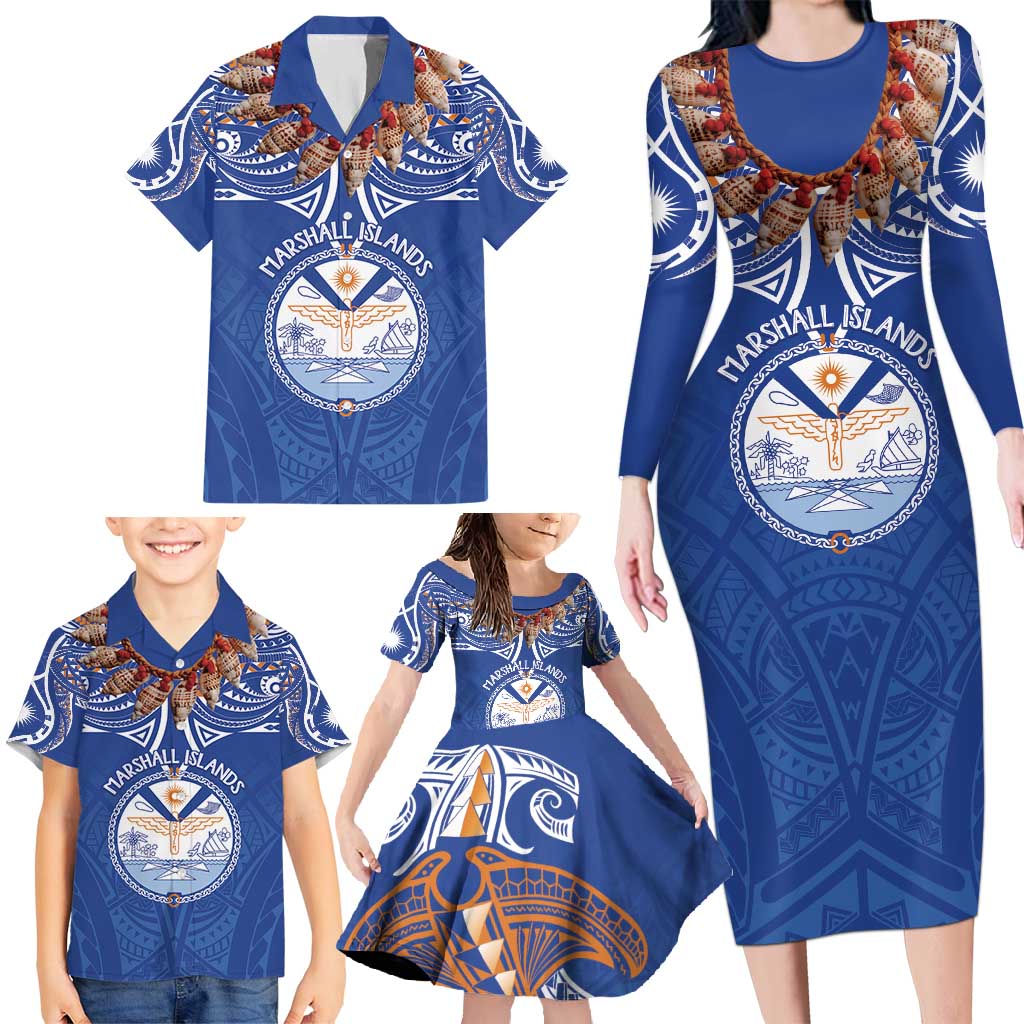Yokwe Marshall Islands Personalized Family Matching Long Sleeve Bodycon Dress and Hawaiian Shirt Jemenei Day - Seashell Necklace