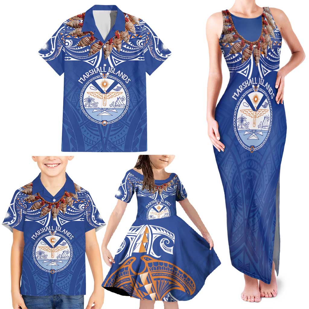 Yokwe Marshall Islands Personalized Family Matching Tank Maxi Dress and Hawaiian Shirt Jemenei Day - Seashell Necklace