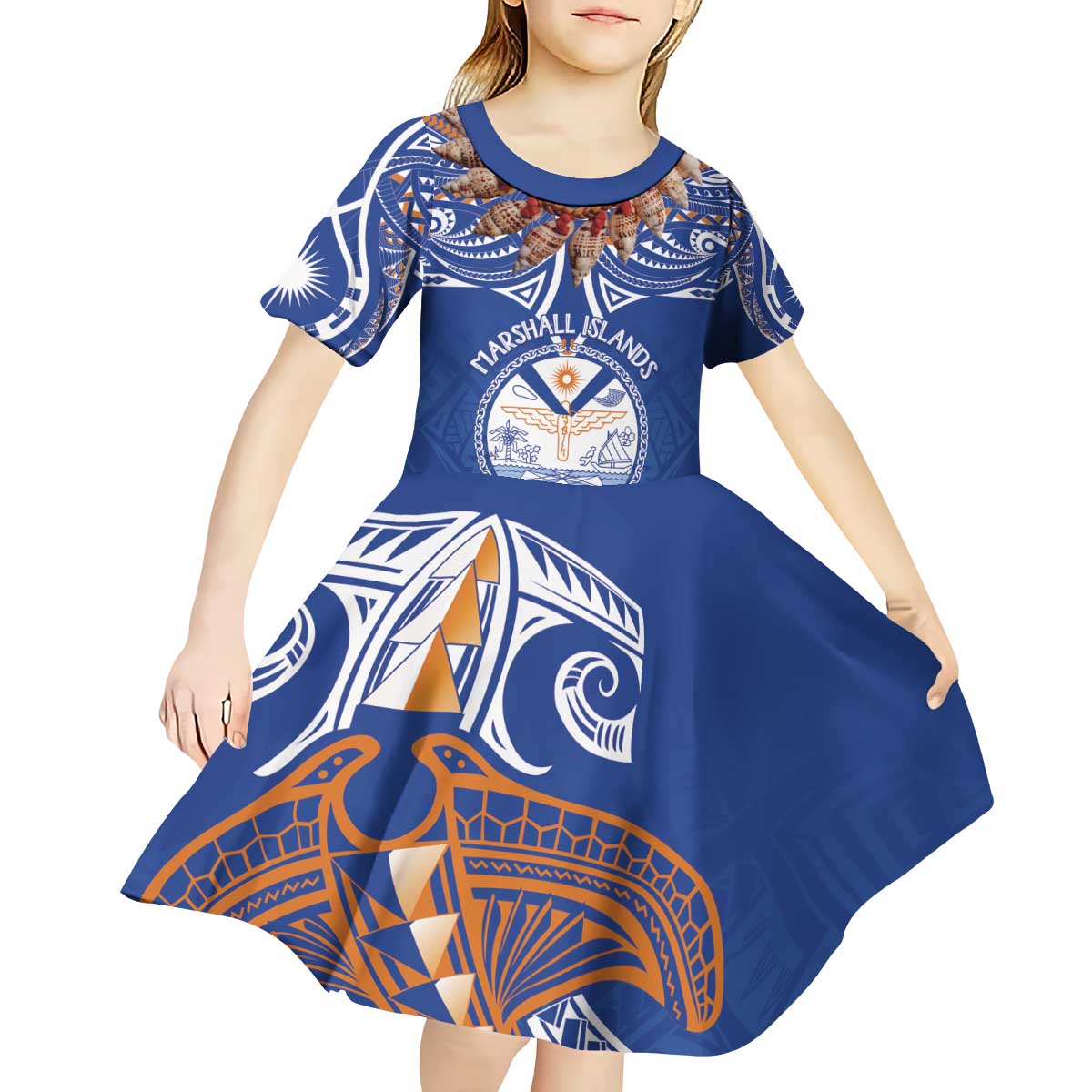 Yokwe Marshall Islands Personalized Kid Short Sleeve Dress Jemenei Day - Seashell Necklace