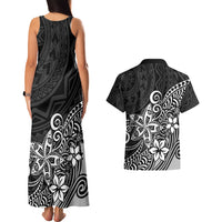 Polynesia Couples Matching Tank Maxi Dress And Hawaiian Shirt Plumeria Black Curves LT7 - Polynesian Pride
