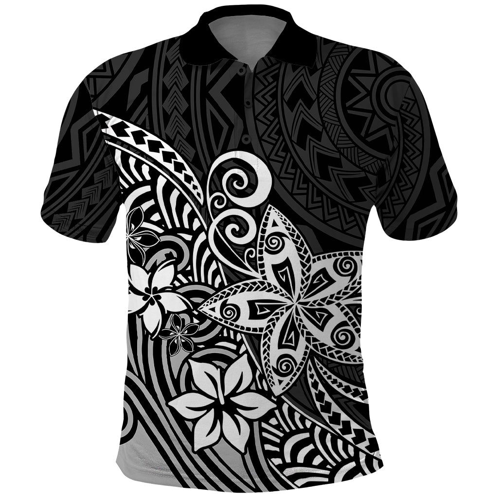 Polynesia Polo Shirt Plumeria Black Curves LT7 Black - Polynesian Pride